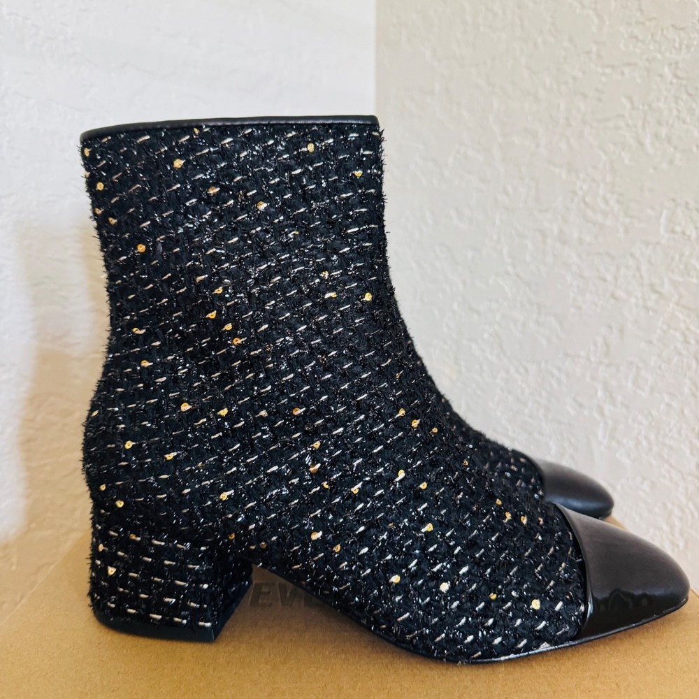 Steve Madden Eiffel Bootie, Tweed Black Sparkle, Low Block Heel, Size 8.5, NWT